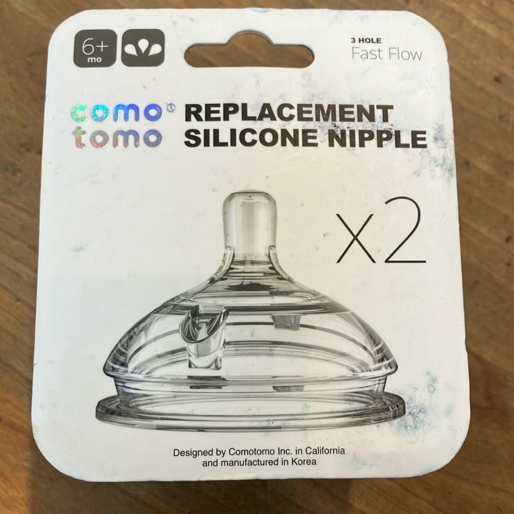 Como Tomo fast flow 6+ mo Replacement Silicone Nipple box of two - Clear
